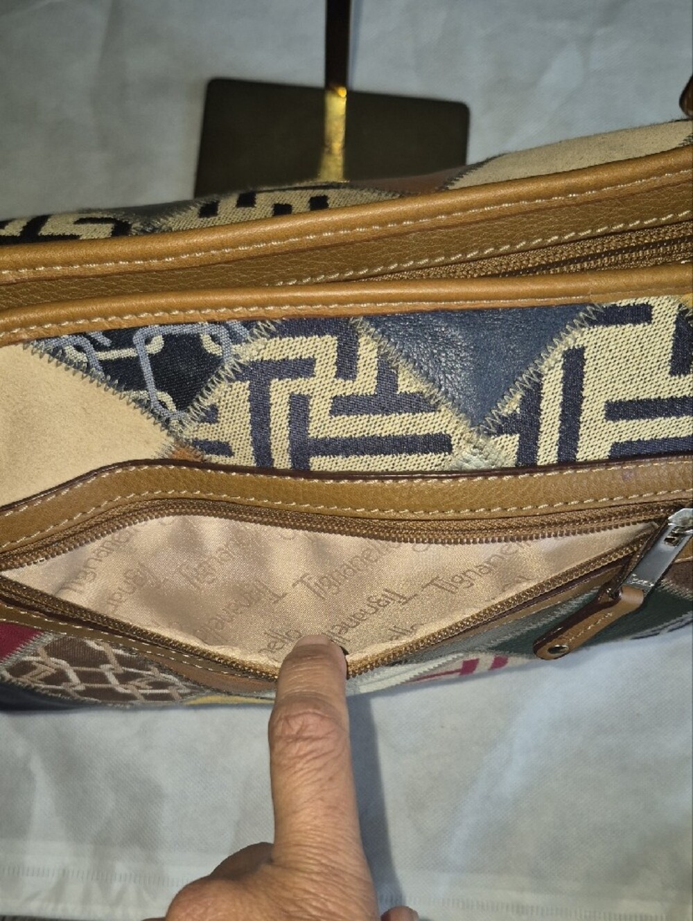 Tignanello Patchwork Multicolor Leather Shoulder Bag - Tan Strap - Picture 5 of 10